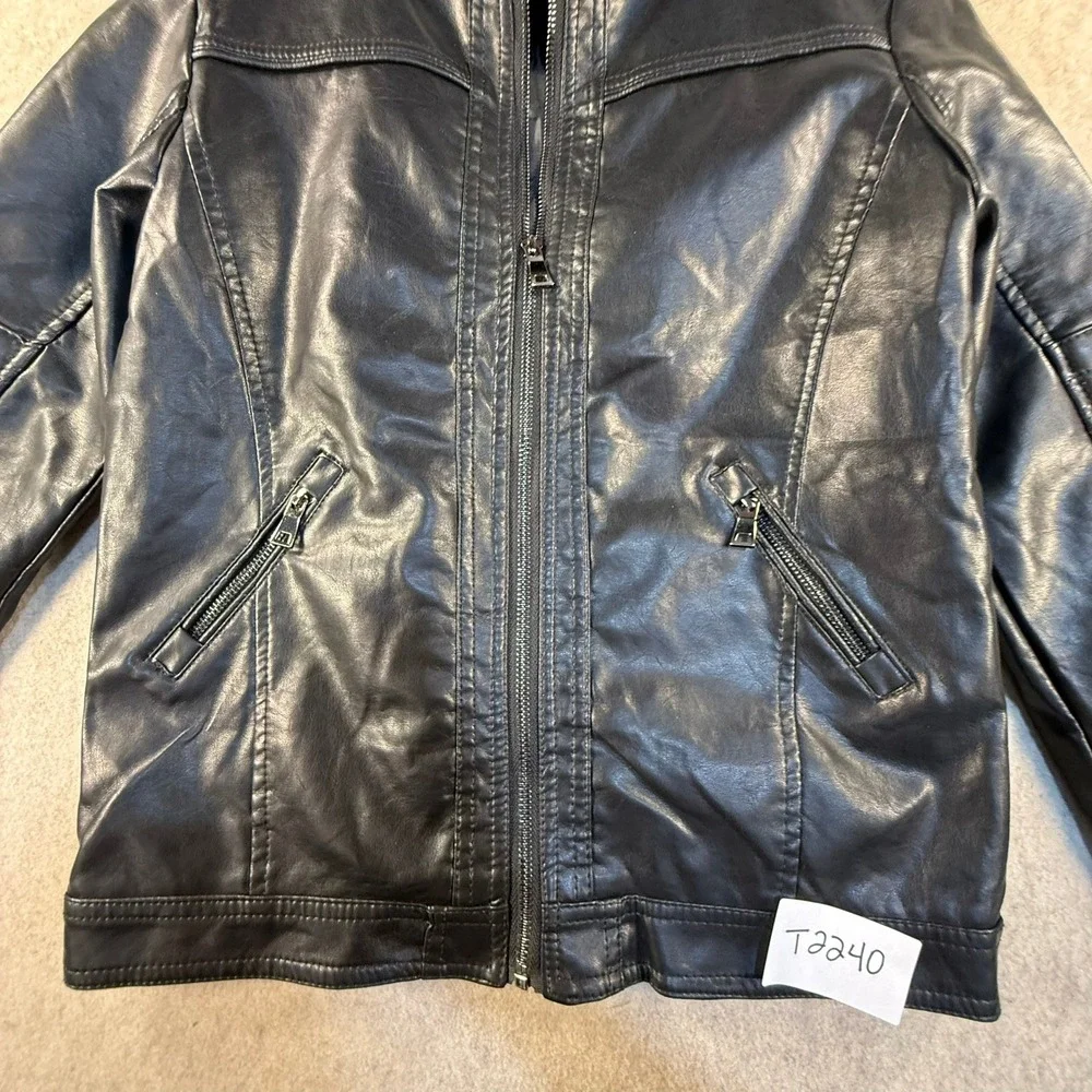 LJYH Boys Black Faux Leather Moto Jacket Cafe Racer Size 11-12 Years 150cm